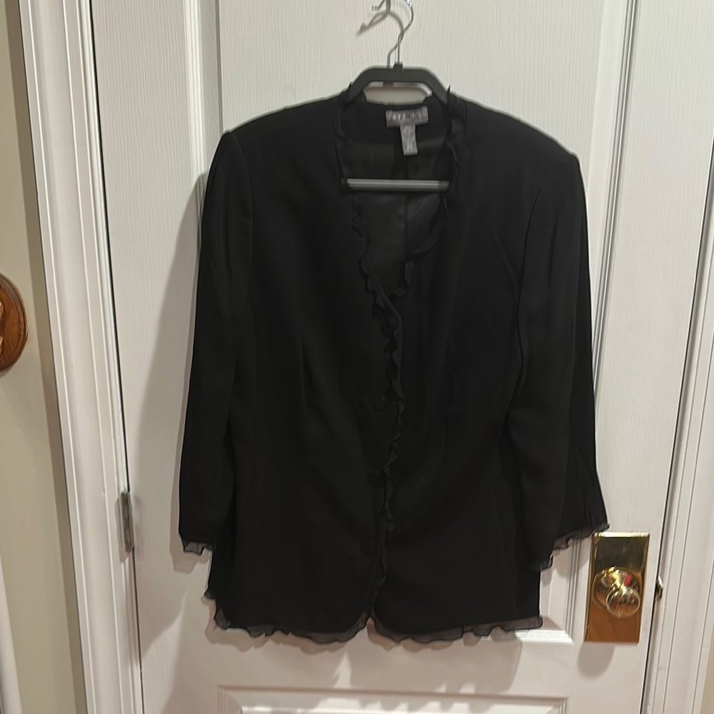 Black Ruffled Silk & Rayon Women's Jacket